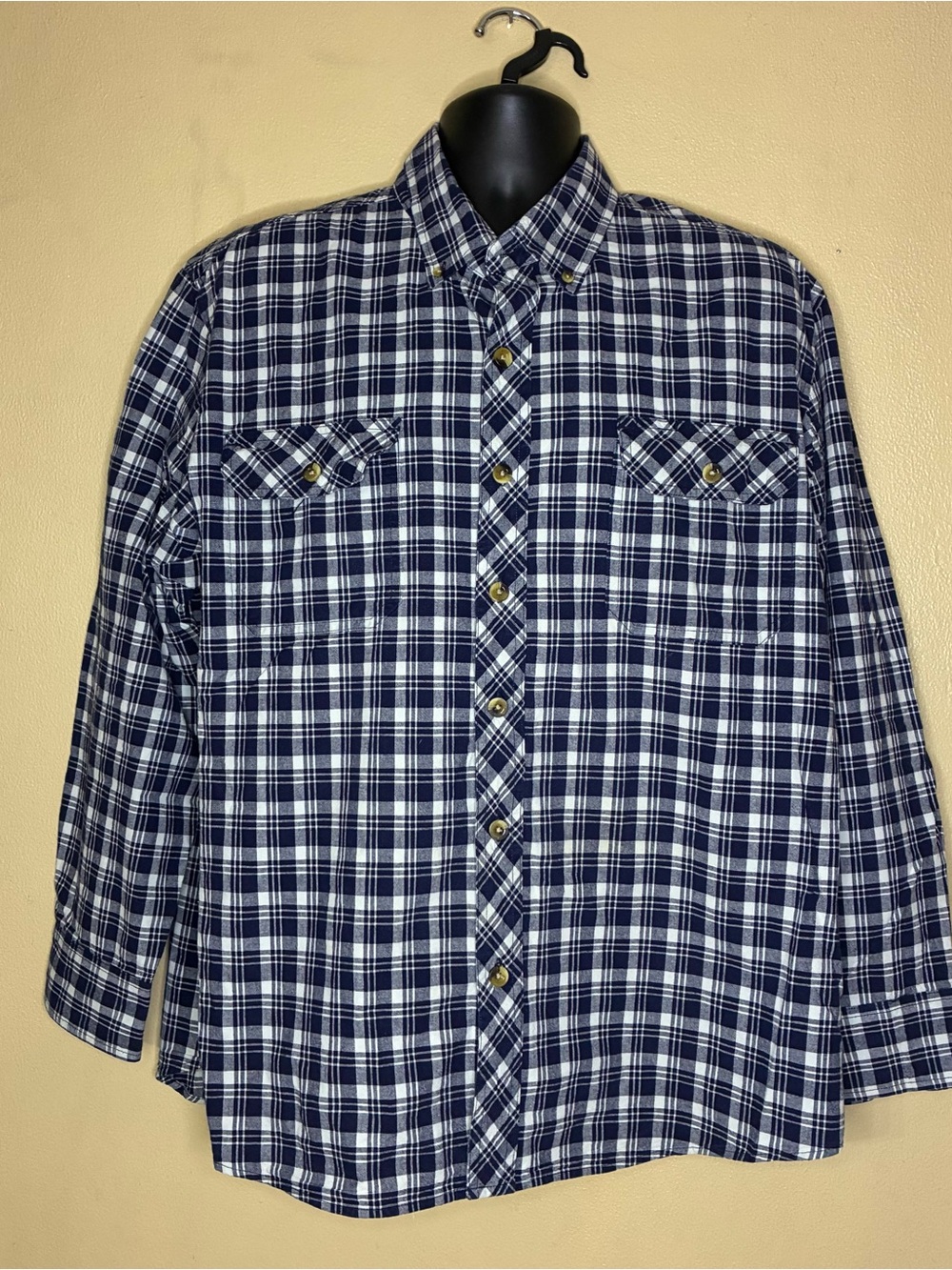 Classic Navy and White Plaid Button-Down Shirt